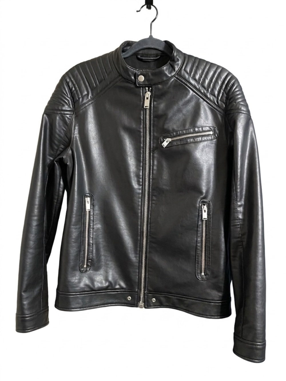 Zara Man – Quilted Biker Jacket (Faux Leather) Sise L